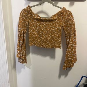 Forever 21 cropped, off the shoulder, flowy arms top. Flowery.